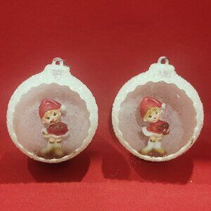 Vintage Plastic Diorama Christmas Ornaments Set of 2